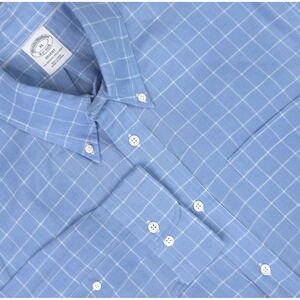 Brooks Brothers Shirt Mens XL Blue Check Irish Linen Regent Button Down Casual